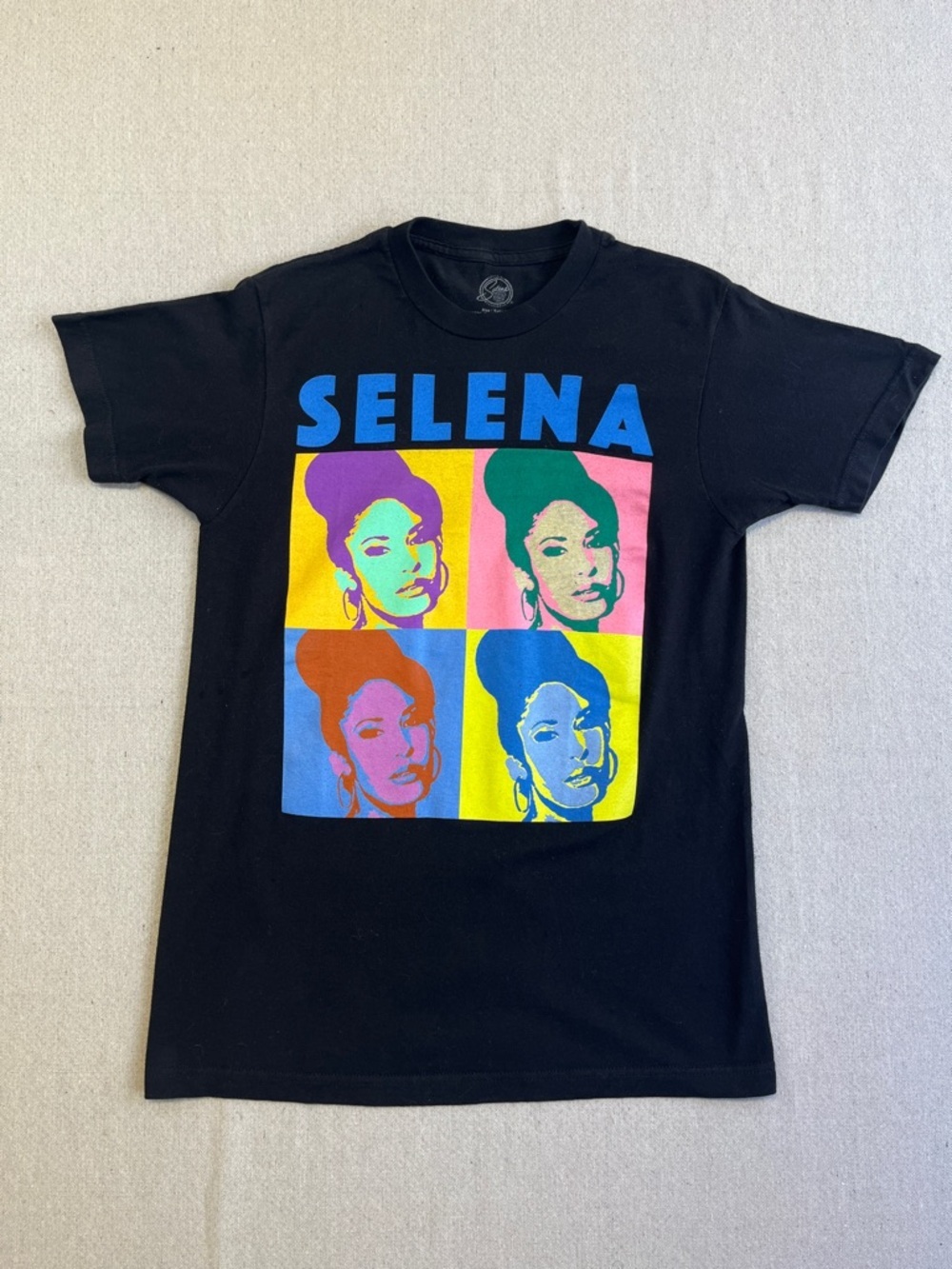 Selena Graphic Tee Pop Art Portrait Black T-Shirt Official Merch Size S